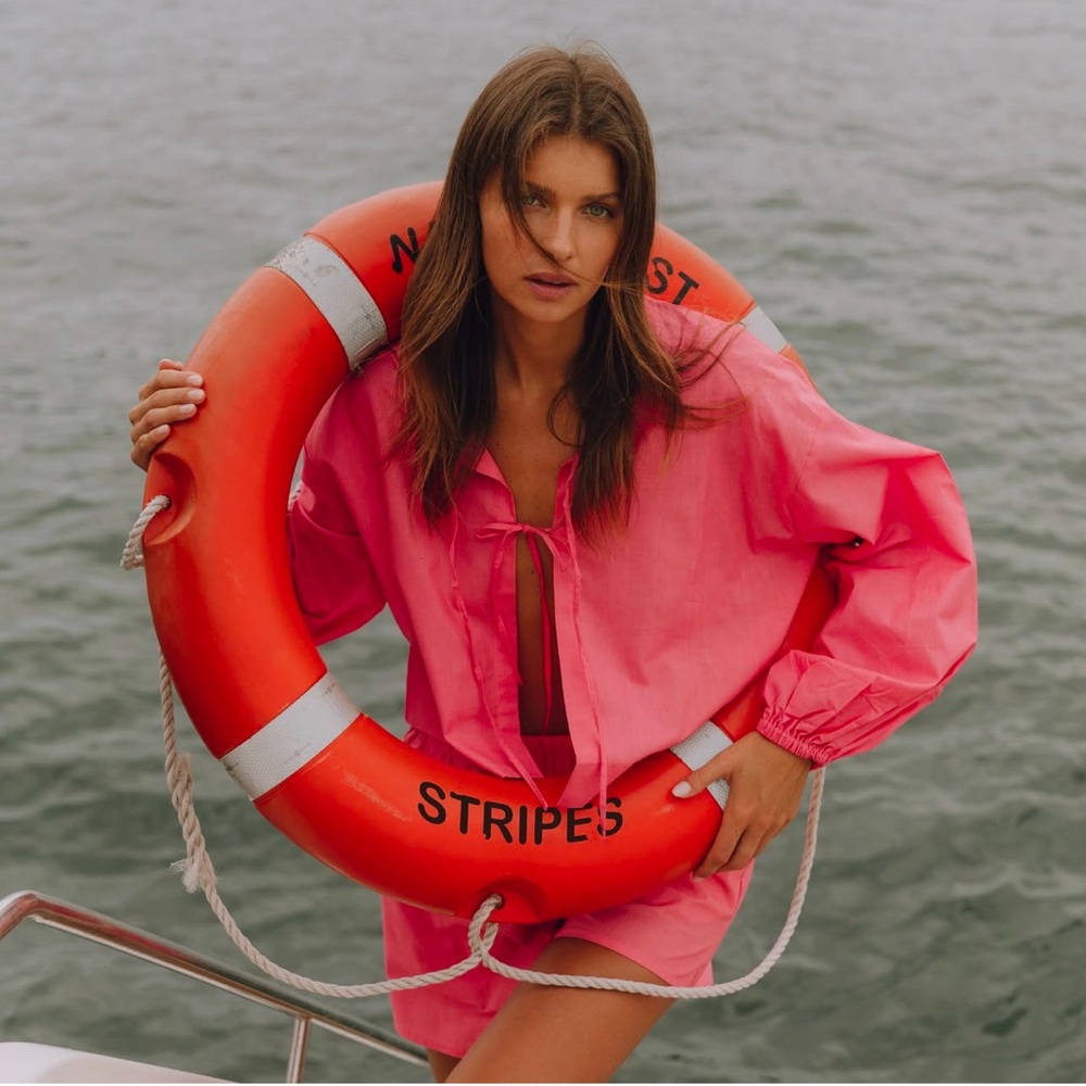 Daily Drills Pink Long Sleeve Tie Top